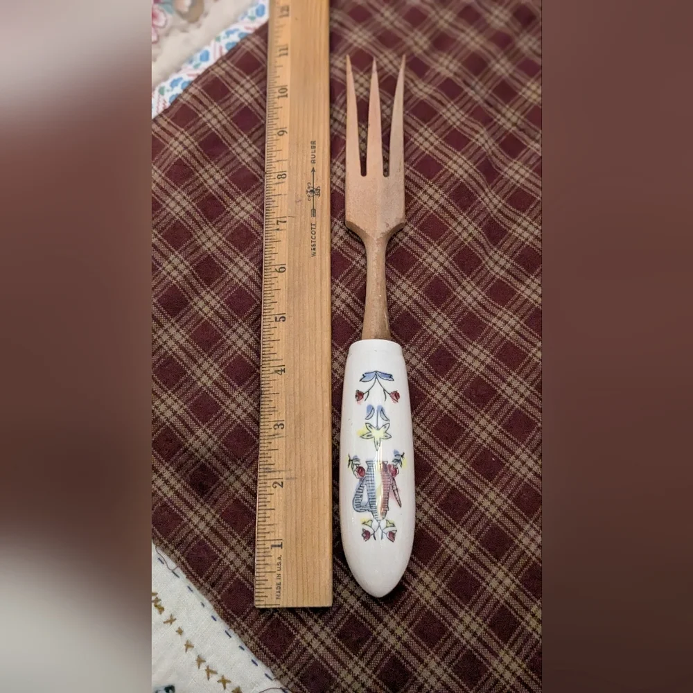 Vintage Serving Fork Utensil 1970s Japan porcelain Handle